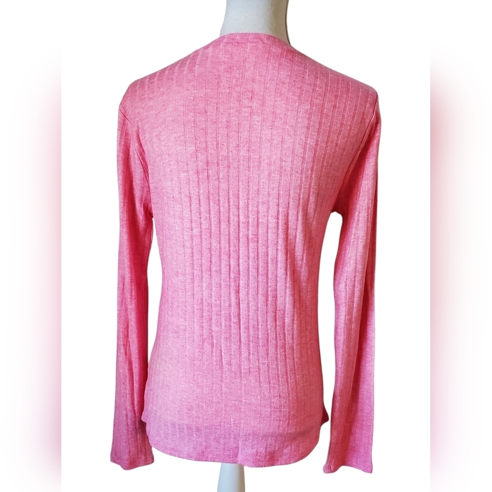 Zenana Pink Ribbed Long Sleeve Crew Neck Knit Soft Stretch Basic Top Size L - Picture 3 of 8